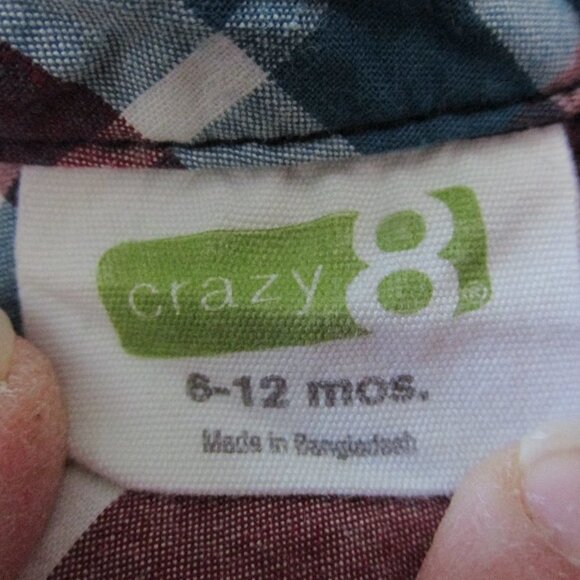 Crazy 8 Button Front Shirt Boys Size 6-12M Red Striped Short Sleeve Collared Top - Picture 2 of 3